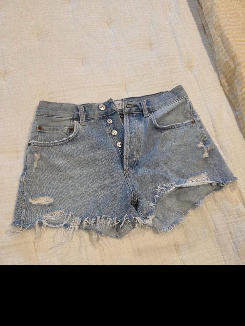 Citizens of Humanity Light Blue Distressed Denim Button-Front Shorts